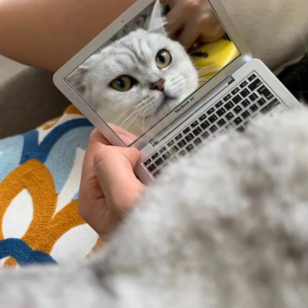 Mini Dollhouse Toy Cat Laptop Tiny Fake Computer Mirror for Cat (sliver) Interactive Cat Toy Creative Product For Kitten