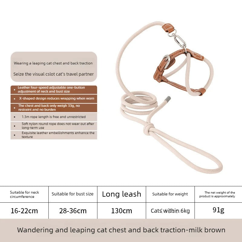 Adjustable X-Shape Cat Harness & Leash Set, Lightweight Escape Proof Cat Walking Harness,Leather 4-Gear Adjustment for 6kg Cats
