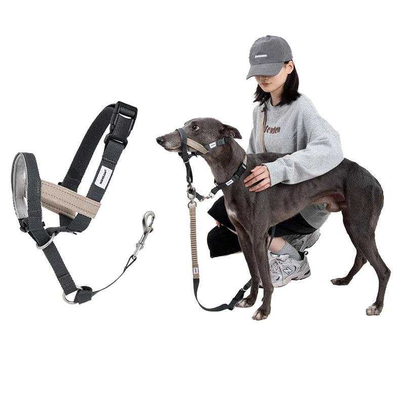 Soft Dog Head Collar Patented Padded No Pull Head Halter Training Nose Leash with Safety Link for Medium Large Dogs Adjustable