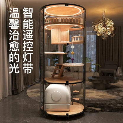 Cat Villa Deluxe 360 Panoramic Cat Cage House Solid Wood Steel Glass Smart Cat Toilet