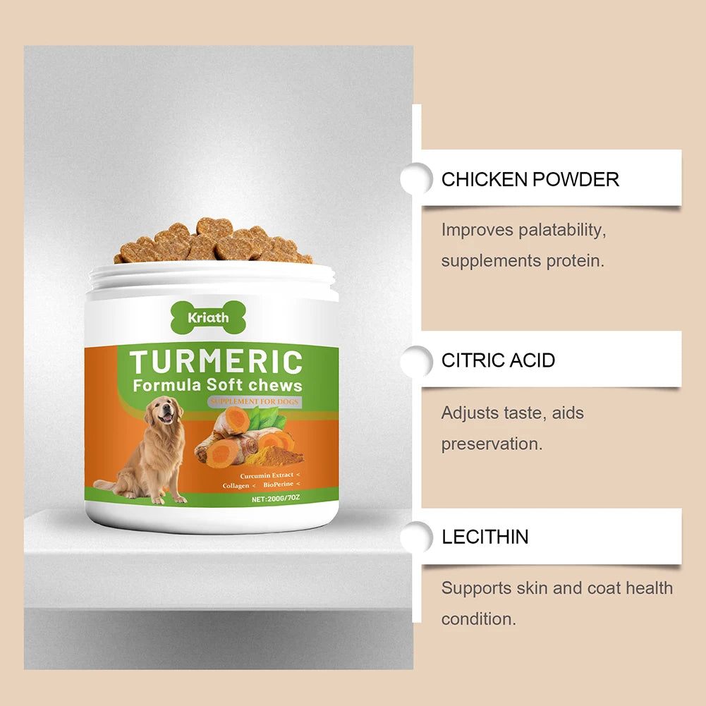 200g Organic-Turmeric Soft Chews For Dogs With Curcumins Joint Supplement With Collagen Eliminates Joint Pain Inflammation