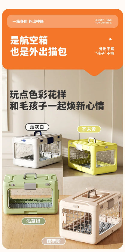 Pet supplies Portable pet air bag folding Dog suitcase out car carrying large capacity cat checked transparent box