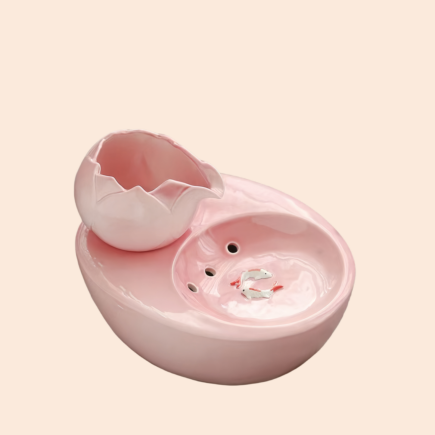 Ceramic pet water fountain with USB pump for cats and other pets to drink water.