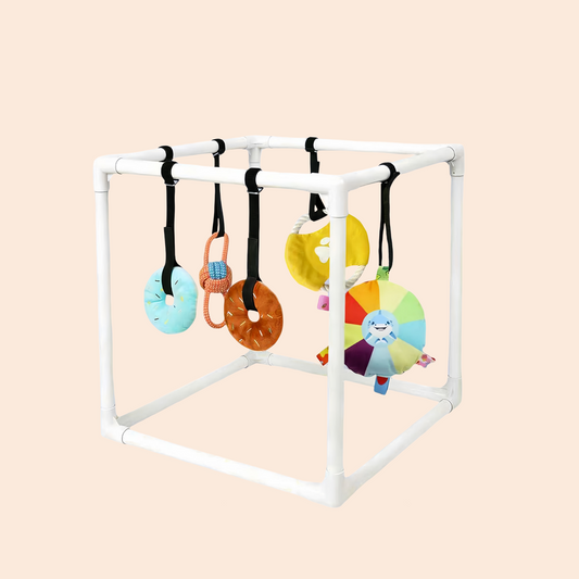 Puppy Gym Assembly Frame Training Tool with 5 Toys Dog Playground Equipment for Training Teething Calming Indoor Floor Play