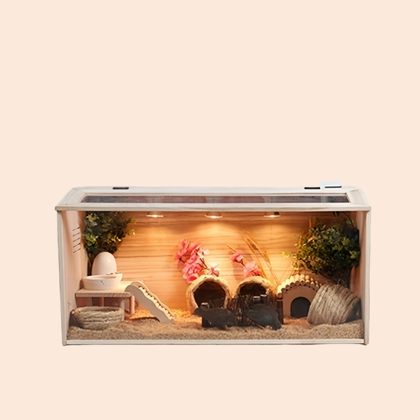 Solid Wood Quail Cage with Light Hamster Hedgehog Little Rabbit Cages Ventilate Large Space Coop Indoor Small Animals Houses