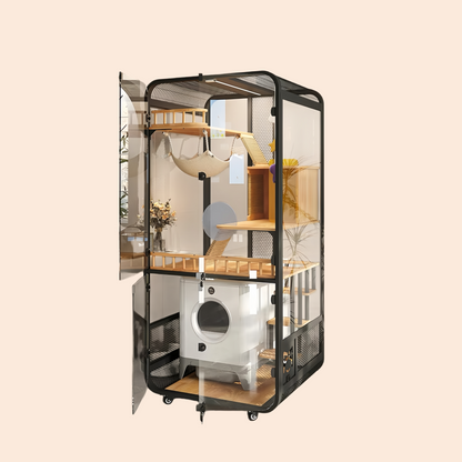 Cat villa solid wood panoramic glass luxury large space cabinet cage can put smart toilet three-story nest house for home use