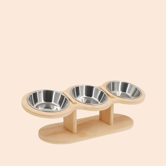 Elevated Cat Bowls Raised Wood Stand Feeder with 3 Stainless Steel Bowls Feeding & Watering Supplies for Puppy Cats Accessories