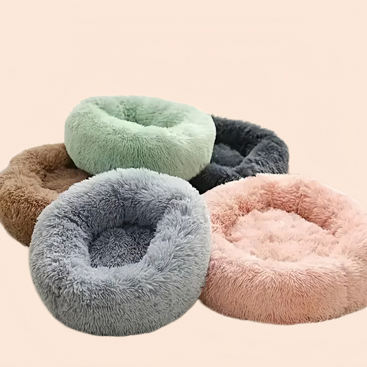 1pc Round Plush Dog Bed & Cat Nest,Non-Slip Base, Warm Soft Faux Fur Pet Bed,Perfect Christmas Gift, Cozy Home Decor