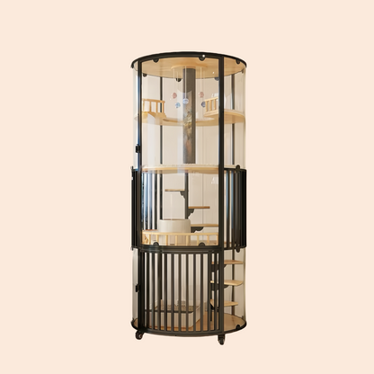 Cat Villa Deluxe 360 Panoramic Cat Cage House Solid Wood Steel Glass Smart Cat Toilet