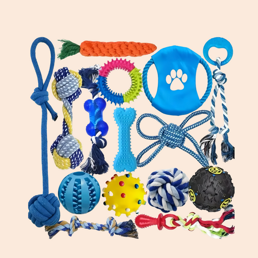 15PCS Dog Toys for Aggressive Chewers,Durable Rope Tug-of-War Chew Sticks &Unbreakable Rubber Balls for Small Medium Large Breed