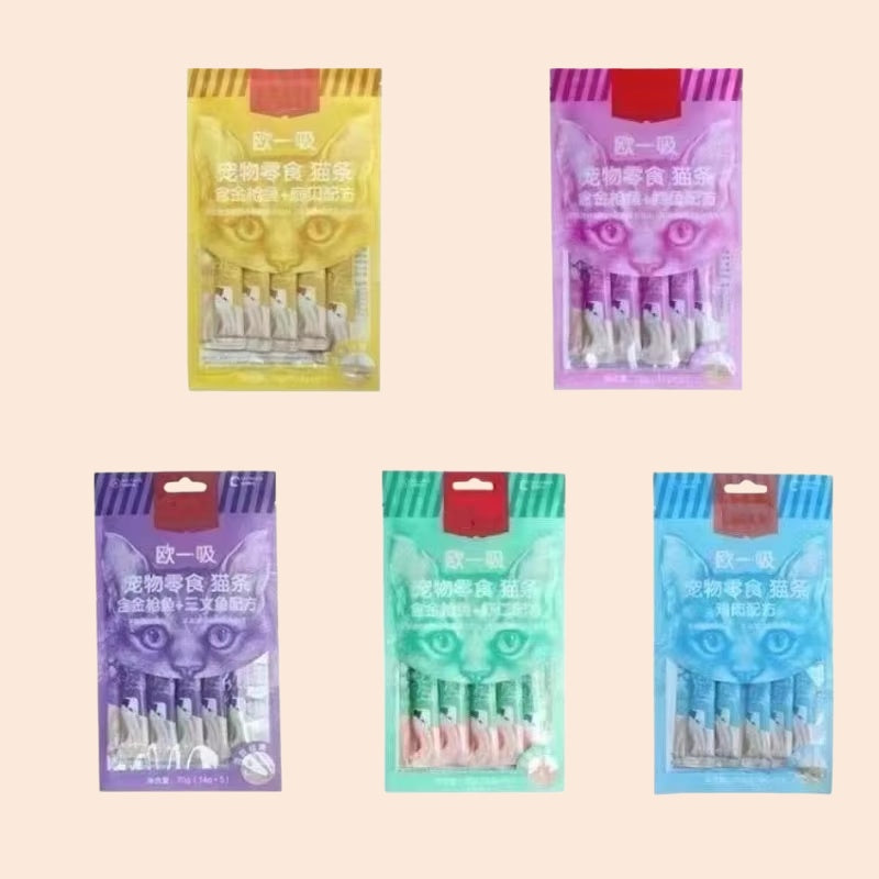 5X Pet Snacks Cat Strips, Young Cat Wet Food, Pack Cat Liquid Snacks, Pudding Tuna Shrimp Chicken Formula, Mixed Flavor 70g/bag