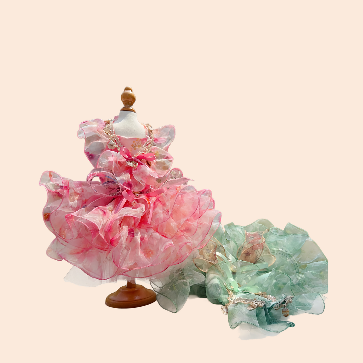 Summer Luxury Pink Green Puppy Dog Cats Clothing Chihuahua Handmade Lace Sling Princess Dresses For Small Medium Dog Pet Clothes